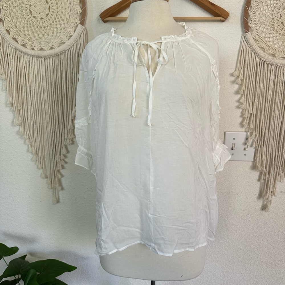 DR2 White Tie-Front Sheer Blouse XL